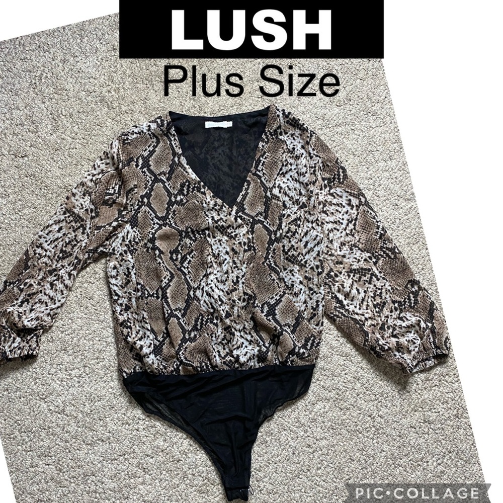 NWOT Lush bodysuit plus size 2X or 3X snake print polyester long sleeves
